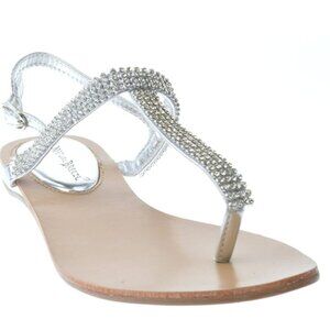Nature Breeze Sandals Gladiator Rhinestone Thong Flats Silver Metallic size 7.5